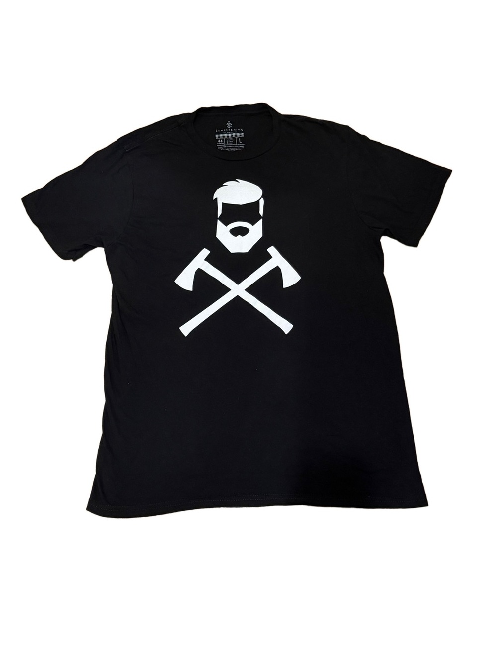 LumberUnion Men's Lg Black Graphic Tee Seamless 100% Cotton Lumberjack Axe Logo